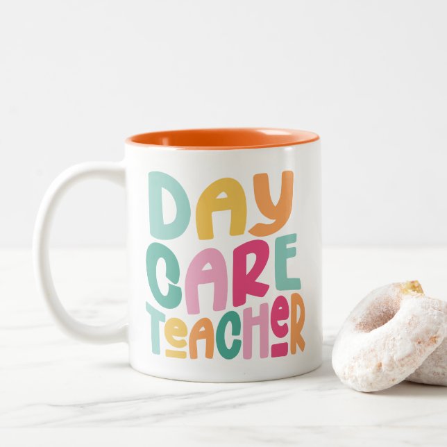 Taza Bicolor Colorido profesor de guardería (Con donut)