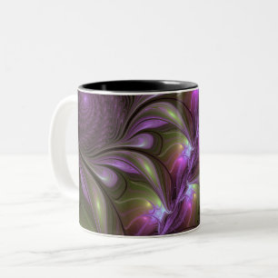 Taza Bicolor Colorido Resumen Violeta Púrpura Khaki Arte Fracta