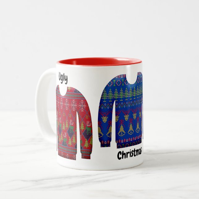 Taza Bicolor Coloridos Navidades feos suéteres (Anverso izquierdo)