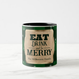 Taza Bicolor Come, Bebe y Alégrate Plaid Verde Navidad