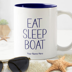 Taza Bicolor Comer Dormir Barco Divertido Capitán Pesca Humor
