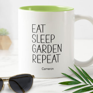 Taza Bicolor Comer Dormir Jardín Repetir Humorístico Plantas Di