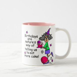 Taza Bicolor Comer más humor de cumpleaños de pasteles