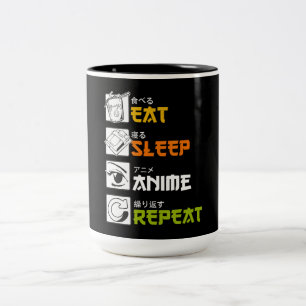 Taza Bicolor Comer Sleep Anime Repetir Idea de Regalo Cosplayer