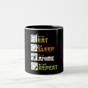 Taza Bicolor Comer Sleep Anime Repetir Idea de Regalo Cosplayer