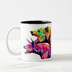 Taza Bicolor Comerciante de acciones de toro y oso