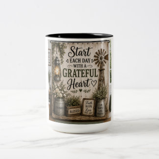 Taza Bicolor Comienza Cada Día Con un Corazón Agradecido Granja