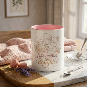 Taza Bicolor Como Madre Como Hija - Polilla Floral Minimalista