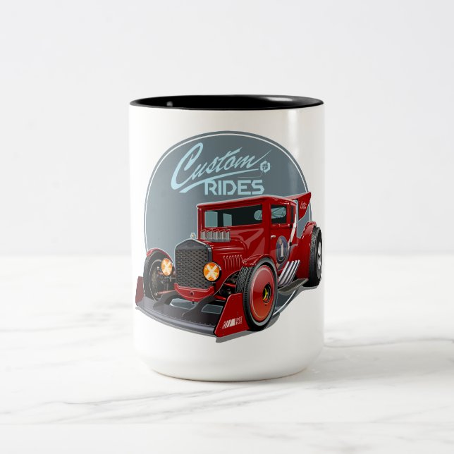 Taza Bicolor concepto de coche de carrera retro personalizado (Centro)