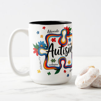 Taza Bicolor Conciencia del Autismo Floral Pieza del Rompecabez