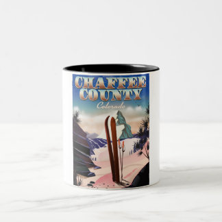 Taza Bicolor Condado de Chaffee, poster de esquí de Colorado.