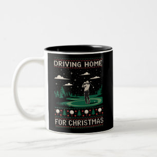 Taza Bicolor Conduciendo a Casa Para Navidad Golf Divertido Feo