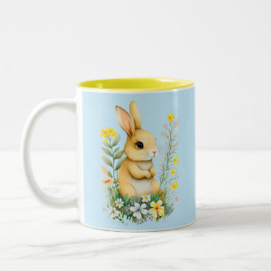 Taza Bicolor Conejito de Pascua con Flores y Monograma