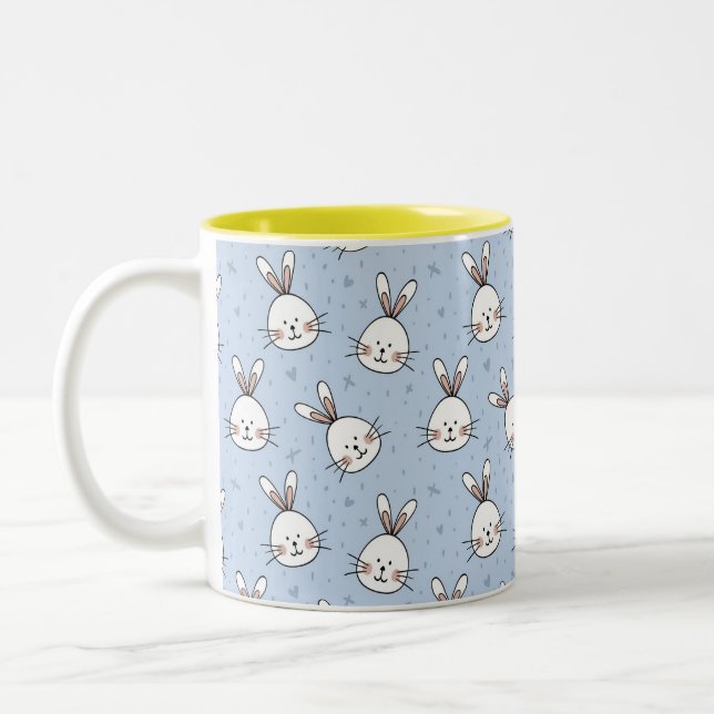 Taza Bicolor Conejitos blancos de Pascua en azul claro (Izquierda)