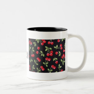 Taza Bicolor Conejo Billy Rockabilly Cerezas Rojas sobre Negro