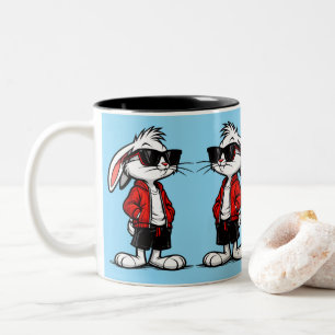 Taza Bicolor Conejo Blanco Genial en Chaqueta Roja