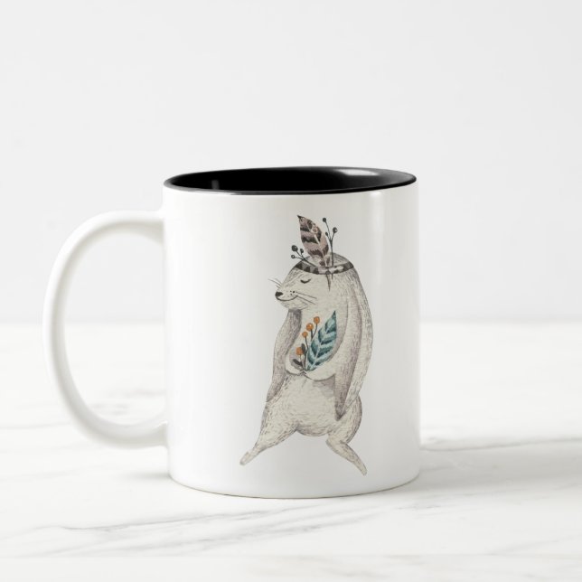 Taza Bicolor Conejo Boho de Acuarela (Izquierda)