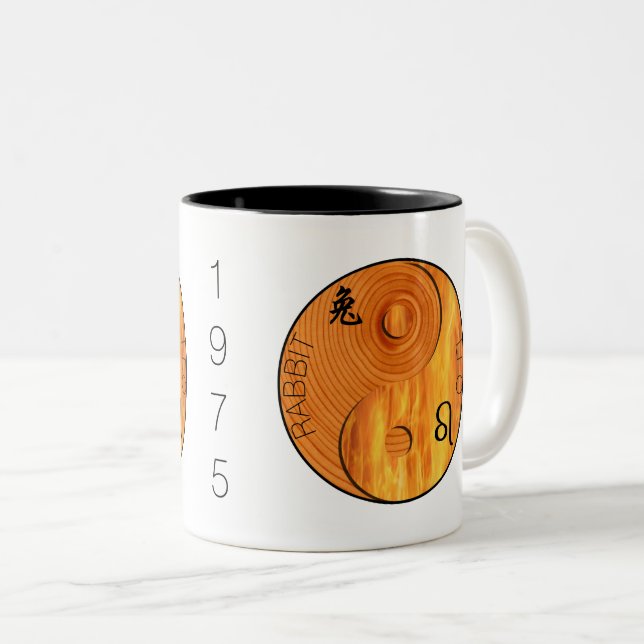 Taza Bicolor Conejo de la madera 1915 1975 Fuego Leo Zodiac Bir (Anverso derecho)