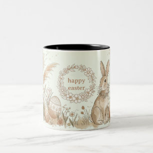 Taza Bicolor Conejo de Pascua Boho con Ilustración de Corona Fl