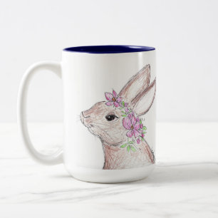 Taza Bicolor ¡Conejo de Pascua con Corona de Flor! (Azul marin
