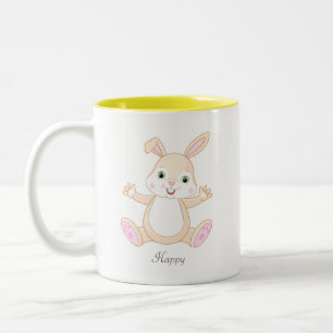 Taza Bicolor Conejo de Pascua divertido y feliz con corazón de 