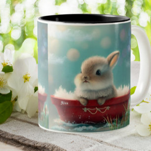 Taza Bicolor Conejo lindo en barco rojo personalizado