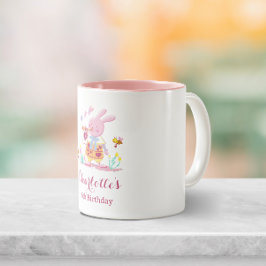 Taza Bicolor Conejo rosa acuarela en el cumpleaños de los niños