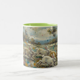 Taza Bicolor Conejos Bailando al Amanecer