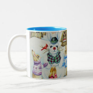 Taza Bicolor Conejos de invierno construyendo arte acuático de