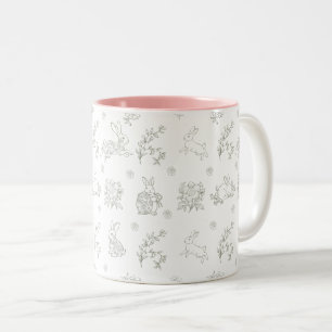 Taza Bicolor Conejos Toile Verde Salvia