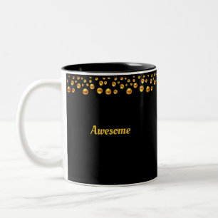 Taza Bicolor Confeti dorado y texto personalizado sobre negro