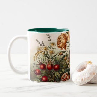 Taza Bicolor Conjunto de Arte Floral de Otoño Vintage, Botánica