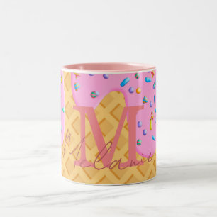 Taza Bicolor Cono De Helado Con Escarcha Rosa Y Espolvorines