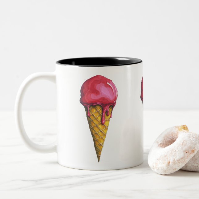Taza Bicolor Cono de helado de fresa (Con donut)