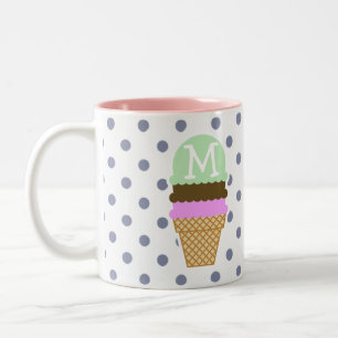 Taza Bicolor Cono de helado en lunares grises frescos