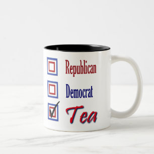 Taza Bicolor Control republicano uno de la fiesta del té de