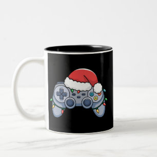 Taza Bicolor Controlador de videojuegos sombrero de santa navid