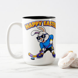 Taza Bicolor Cool Easter Bunny Hockey Player