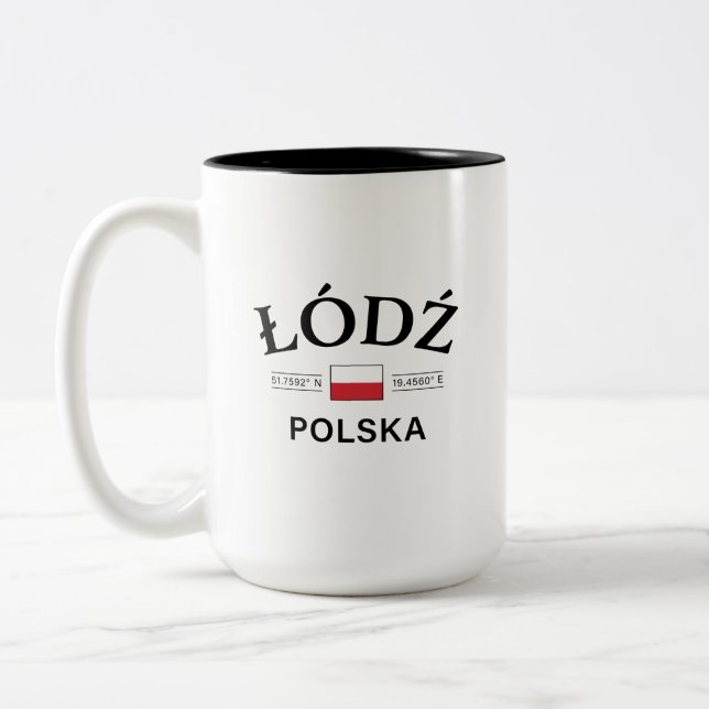 Taza Bicolor Coordenadas polacas de Lodz Polska (Polonia) (Izquierda)