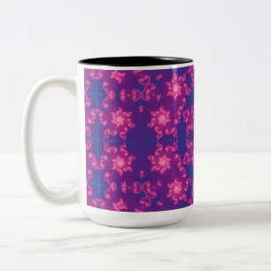 Taza Bicolor Copo de nieve degradado rosa y azul Kaleidoscopio
