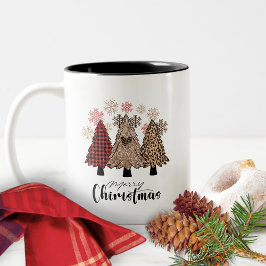 Taza Bicolor Copos de nieve Búfalo rojo tocado árbol de Navidad