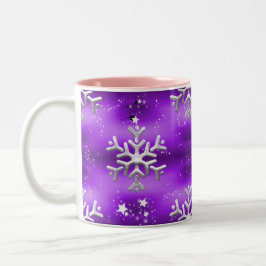 Taza Bicolor Copos de nieve de plata en Navidades morados
