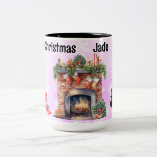 Taza Bicolor Copos de nieve rosados