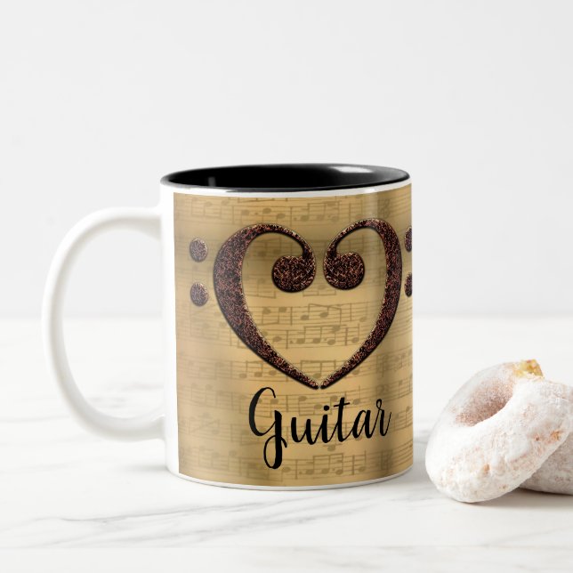 Taza Bicolor Copper Doble Bass Clef Heart Guitar (Con donut)