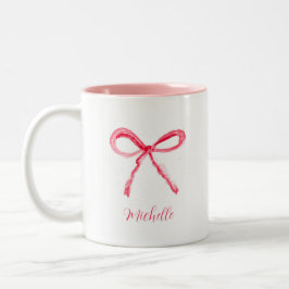 Taza Bicolor Coqueta Estética Bow Rosa Elegante Acuarela