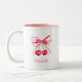 Taza Bicolor Coqueta Estética Bow Rosa Elegante Acuarela