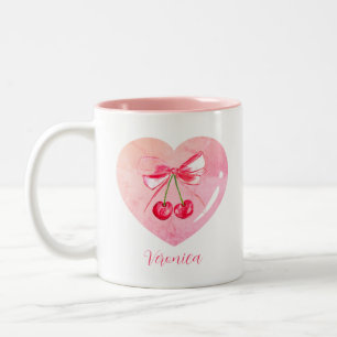 Taza Bicolor Coqueta Estética Bow Rosa Elegante Acuarela