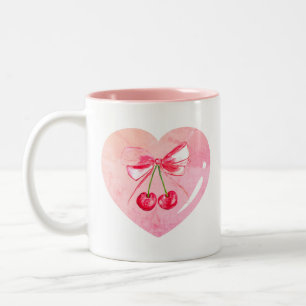 Taza Bicolor Coqueta Estética Bow Rosa Elegante Acuarela