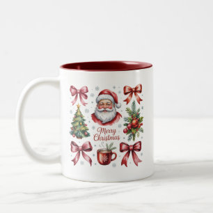 Taza Bicolor Coqueta Navidad Roja Retro Navidades Lindas Fiesta