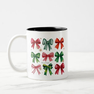 Taza Bicolor Coquetas de Navidad Lazo Rojo Verde Chica Temporad